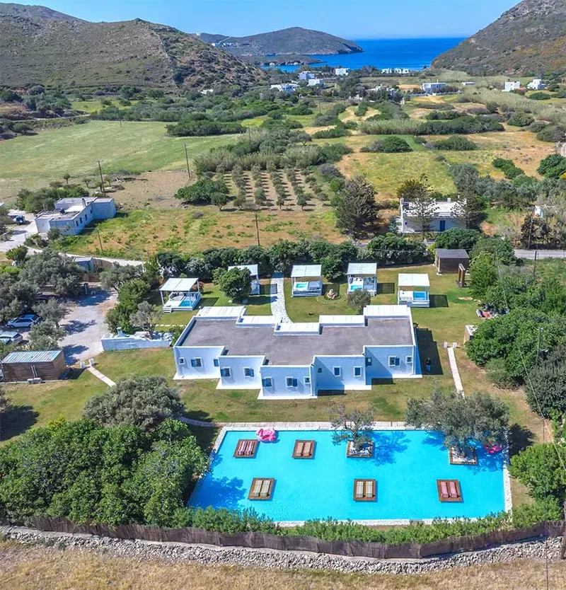 Bird view of Ow Andros suites and gardens