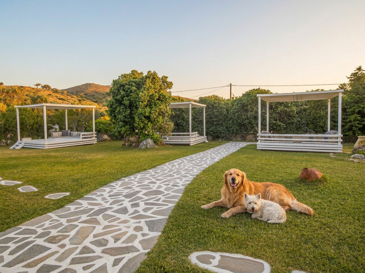 Two dogs relaxing in the garden, pet friendly stay