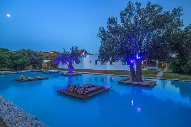 Shared pool lounge at golden hour
